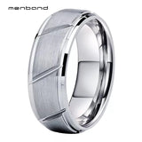 Tungsten Wedding Band Brushed Grooved Beveled Finish 8MM