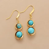 Turquoise Plated Hoop Dangle Earrings Natural Stone Boho Jewelry