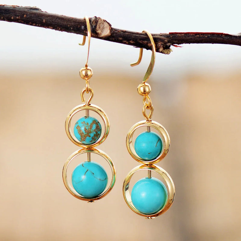 Turquoise Plated Hoop Dangle Earrings Natural Stone Boho Jewelry