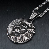 Vintage Lion Head Necklace Punk Stainless Steel Pendant For Men