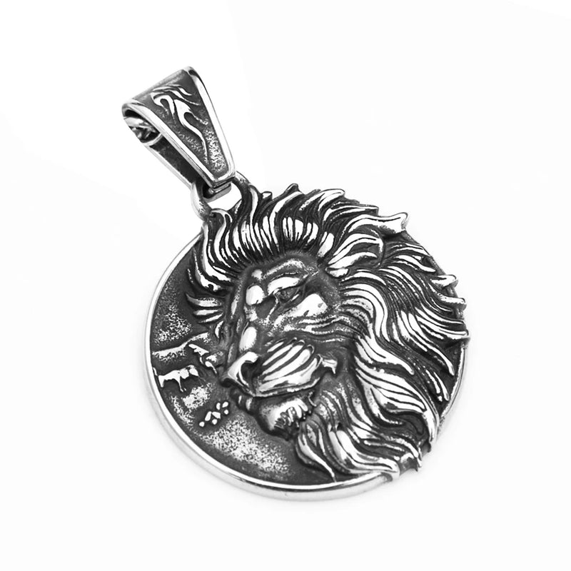 Vintage Lion Head Necklace Punk Stainless Steel Pendant For Men