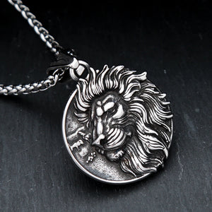 Vintage Lion Head Necklace Punk Stainless Steel Pendant For Men