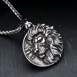 Vintage Lion Head Necklace Punk Stainless Steel Pendant For Men