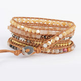 Solar Quartz 5 Strands Wrap Bracelets Boho Leather Bracelet Faceted Crystal