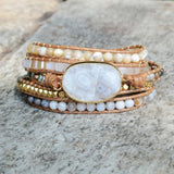 Solar Quartz 5 Strands Wrap Bracelets Boho Leather Bracelet Faceted Crystal