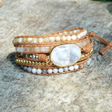 Solar Quartz 5 Strands Wrap Bracelets Boho Leather Bracelet Faceted Crystal