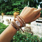 Solar Quartz 5 Strands Wrap Bracelets Boho Leather Bracelet Faceted Crystal