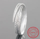 925 Sterling Silver Leaf Bangles Open Cuff Bracelets Fine Jewelry