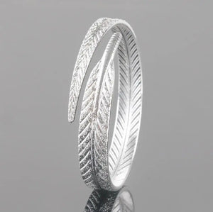 925 Silver Leaf Bangles Open Cuff Bracelets Fine Jewelry