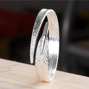 925 Silver Leaf Bangles Open Cuff Bracelets Fine Jewelry
