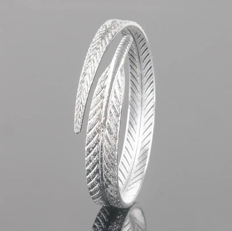 925 Silver Leaf Bangles Open Cuff Bracelets Fine Jewelry