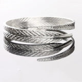 925 Sterling Silver Leaf Bangles Open Cuff Bracelets Jewelry