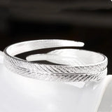 925 Sterling Silver Leaf Bangles Open Cuff Bracelets Jewelry