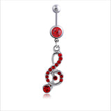 Rhinestone Music Note Dangle Navel Belly Button Bar Ring