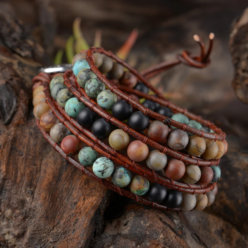 Boho Wrap Bracelet Leather 3 Strands Woven Multilayer Bracelet