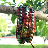 Boho Leather Wrap Bracelet 3 Strands Woven Multilayer Jewelry