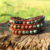 Boho Leather Wrap Bracelet 3 Strands Woven Multilayer Jewelry