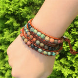 Boho Leather Wrap Bracelet 3 Strands Woven Multilayer Jewelry