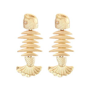 Metal Minnow Dangle Earrings for Women Retro Fish Bone Shape Pendant