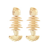Metal Minnow Dangle Earrings for Women Retro Fish Bone Shape Pendant