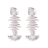 Metal Minnow Dangle Earrings for Women Retro Fish Bone Shape Pendant
