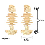 Metal Minnow Dangle Earrings for Women Retro Fish Bone Shape Pendant