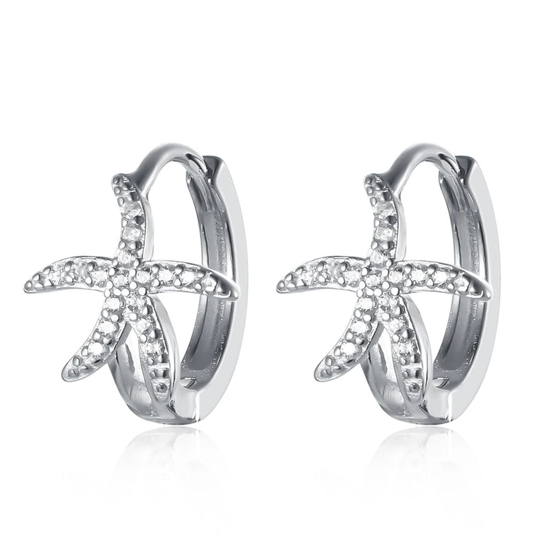 Zircon S925 Silver Star Hoop Ear Stud Earrings for Women