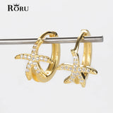 Zircon S925 Silver Star Hoop Ear Stud Earrings for Women