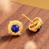 Lapis Lazuli Crystal Ear Studs Vintage Glamour Earrings Silver Jewelry