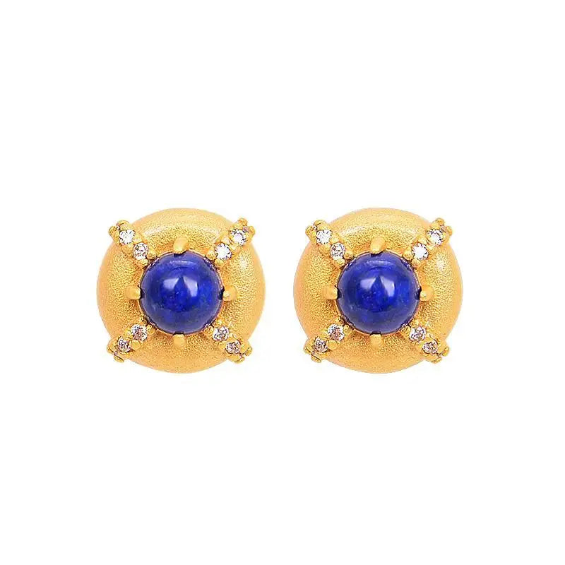 Lapis Lazuli Crystal Ear Studs Vintage Glamour Earrings Silver Jewelry