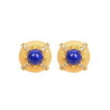 Lapis Lazuli Crystal Ear Studs Vintage Glamour Earrings Silver Jewelry