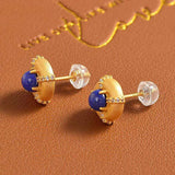 Lapis Lazuli Crystal Ear Studs Vintage Glamour Earrings Silver Jewelry