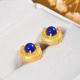 Lapis Lazuli Crystal Ear Studs Vintage Glamour Earrings Silver Jewelry