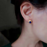 Lapis Lazuli Crystal Ear Studs Vintage Glamour Earrings Silver Jewelry