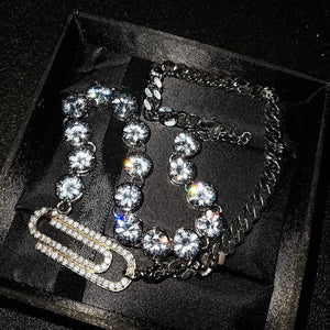 Crystal Inlaid Brooch Necklace Sweet Wind Curiosity Silver Jewelry