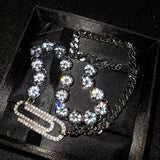Crystal Inlaid Brooch Necklace Sweet Wind Curiosity Silver Jewelry
