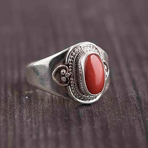 Nepal Silver Inlaid Red Tourmaline Adjustable Ring