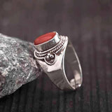Nepal Silver Inlaid Red Tourmaline Adjustable Ring