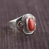Nepal Silver Inlaid Red Tourmaline Adjustable Ring