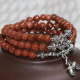 Gold Sandstone Multilayer Bracelets Women Round Beads 6mm Jewelry
