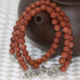 Gold Sandstone Multilayer Bracelets Women Round Beads 6mm Jewelry