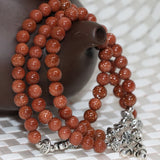 Gold Sandstone Multilayer Bracelets Women Round Beads 6mm Jewelry