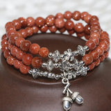 Gold Sandstone Multilayer Bracelets Women Round Beads 6mm Jewelry