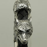 Wolf Woven Leather Stainless Steel Bangle Bracelet