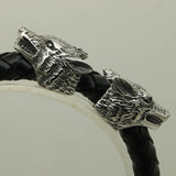 Wolf Woven Leather Stainless Steel Bangle Bracelet
