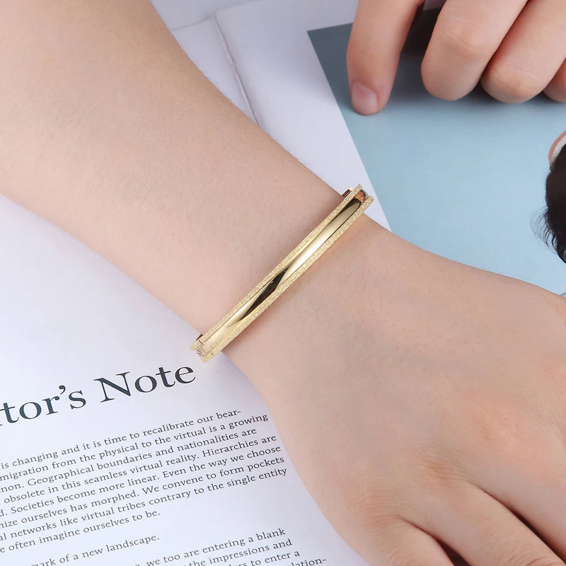 Stainless Steel Frosted Bangle Bracelet for Men and Women