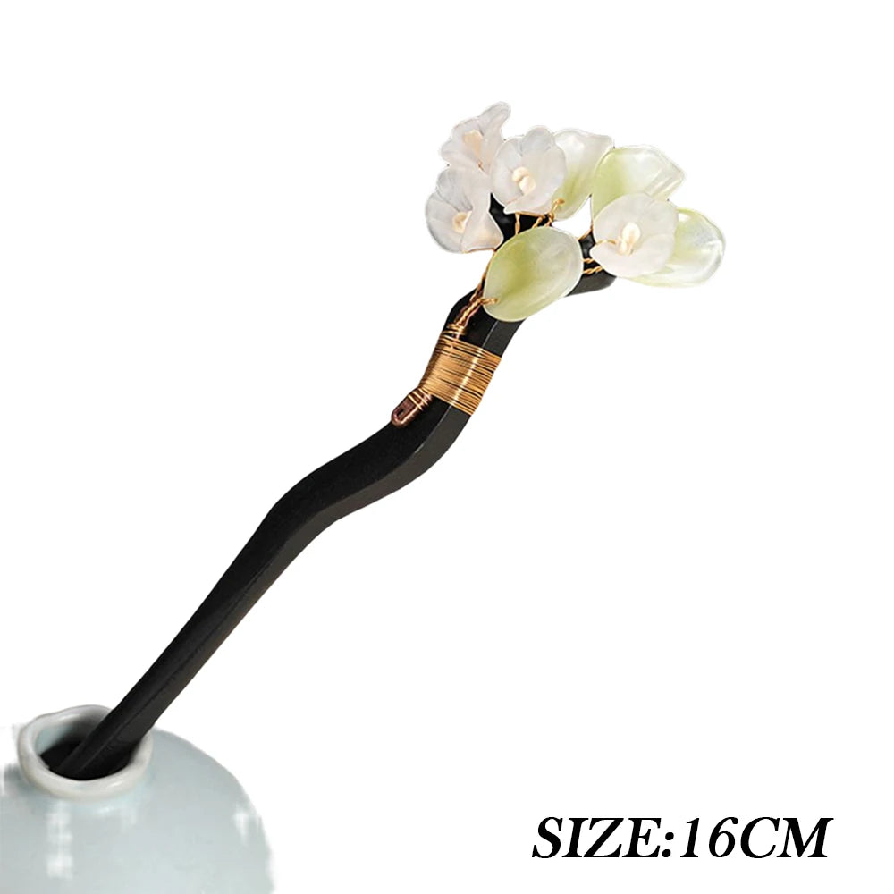 Vintage Chinese Hair Stick Fork Sandalwood Pearl Hairpin Headwear