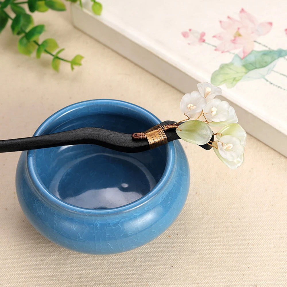 Vintage Chinese Hair Stick Fork Sandalwood Pearl Hairpin Headwear
