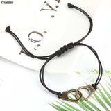 Unisex 2Pcs Handcuff Charm Bracelet For Women Men Adjustable Rope Bracelet