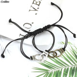 Unisex 2Pcs Handcuff Charm Bracelet For Women Men Adjustable Rope Bracelet